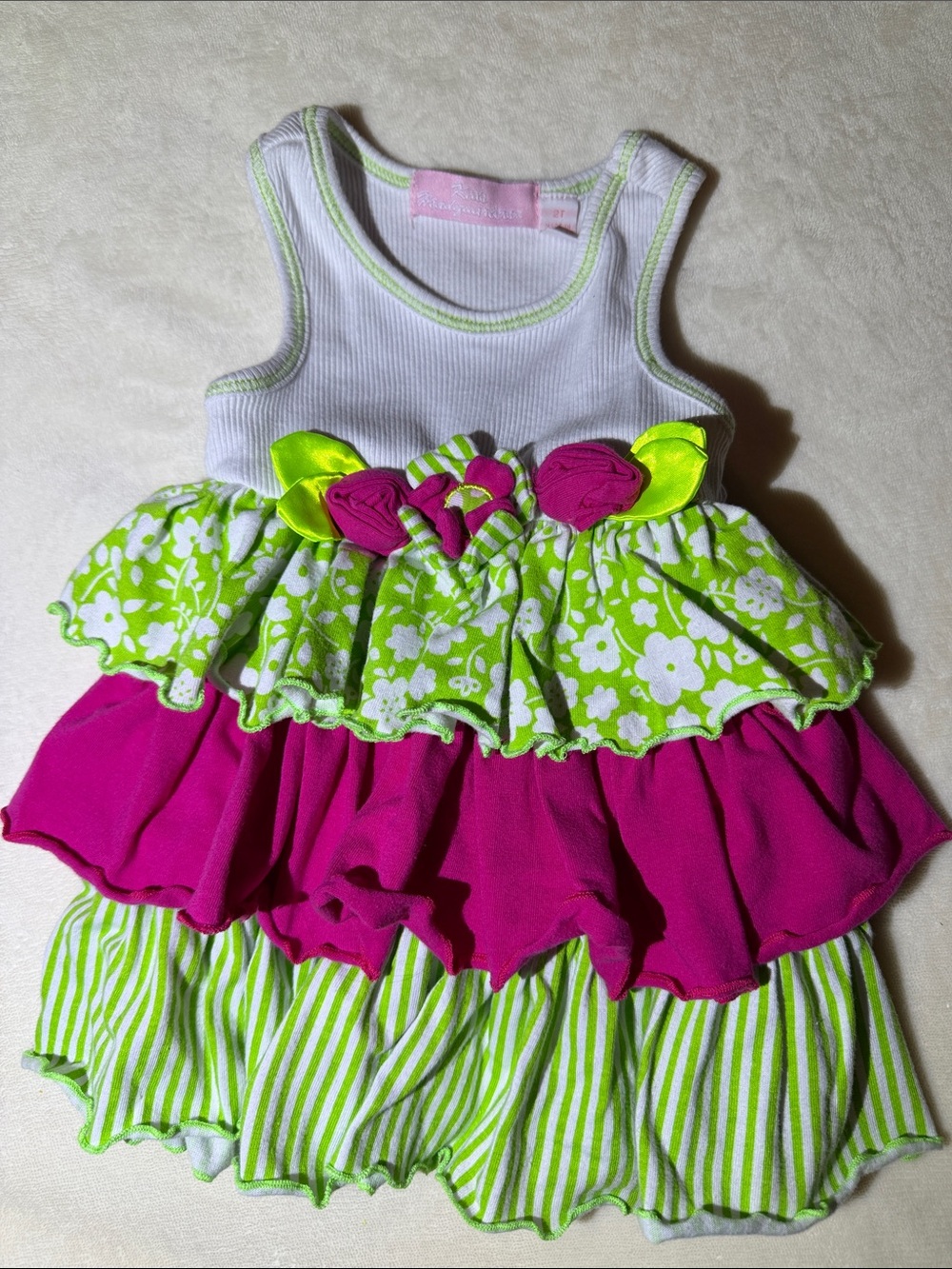 Kids Headquarters White, Lime Green & Hot Pink Tiered Dress